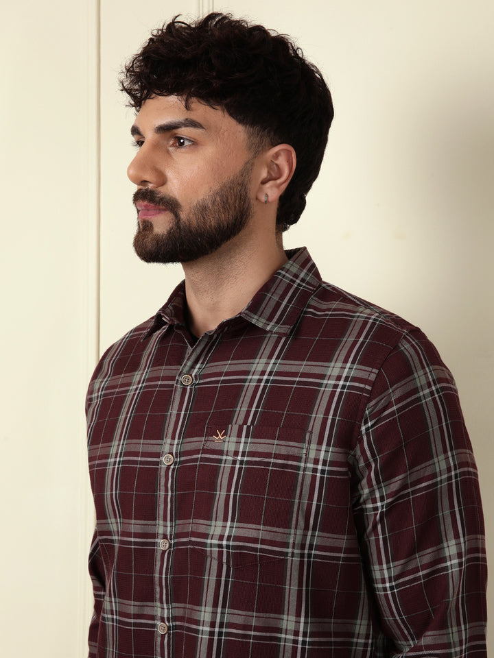 Textured Dobby Cotton Shirt | Maroon
