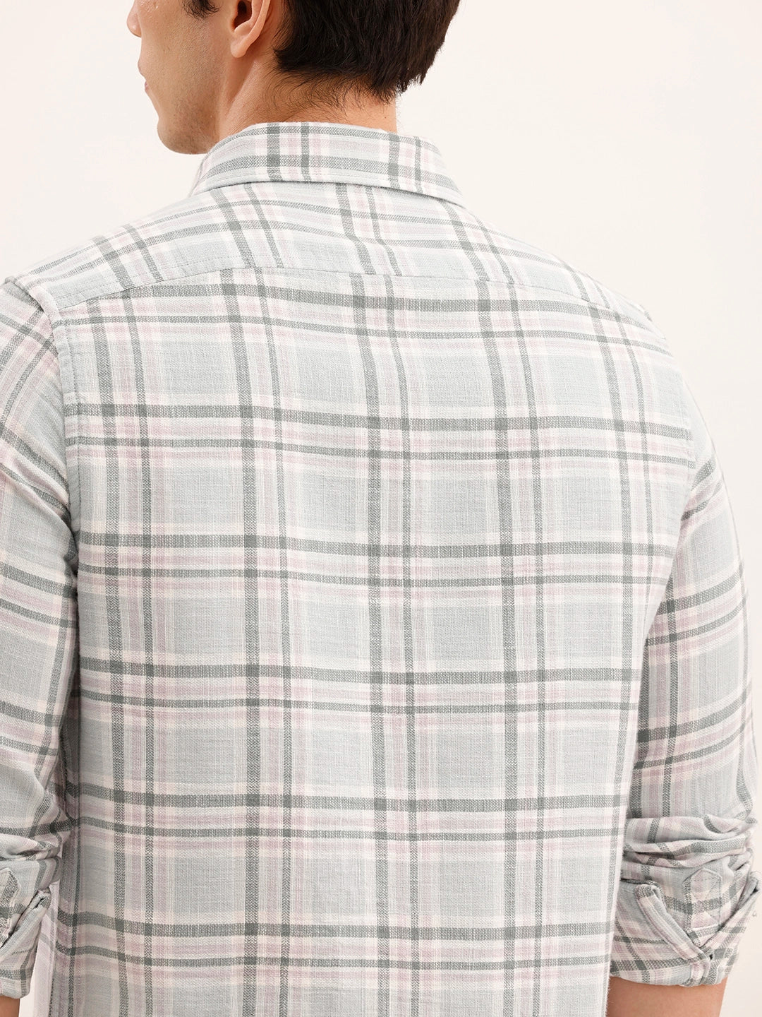 Regular Fit Checkered Double Pocket Shirt | Light Blue