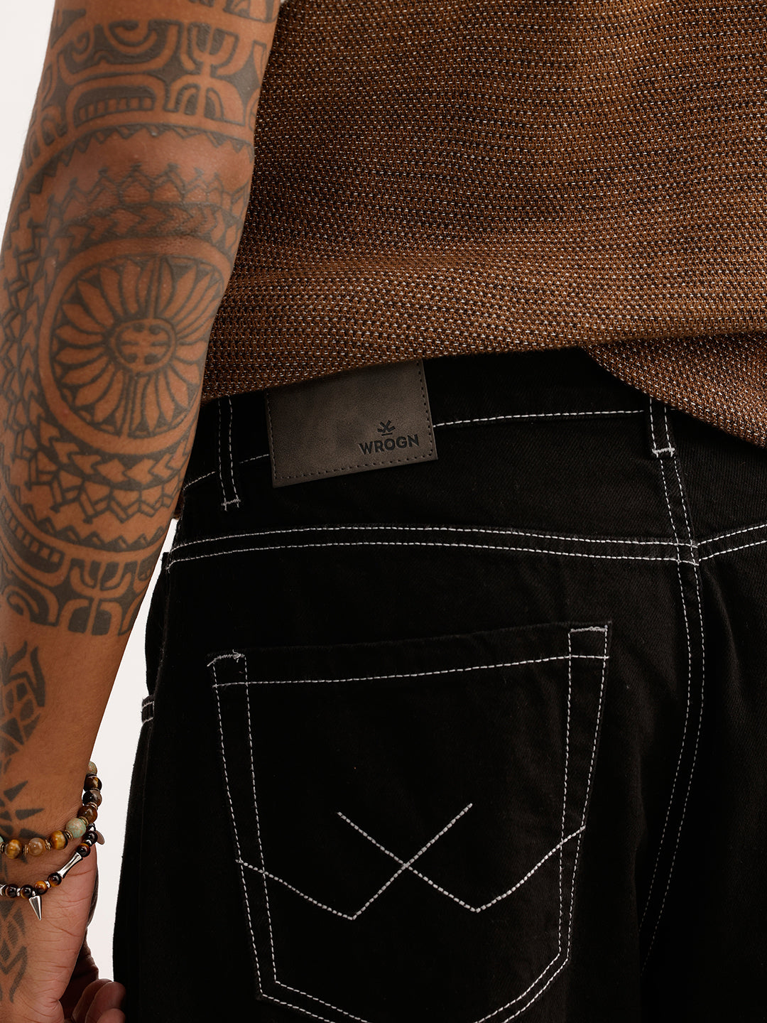 Loose Fit Contrast Stitch Denim Jeans | Black
