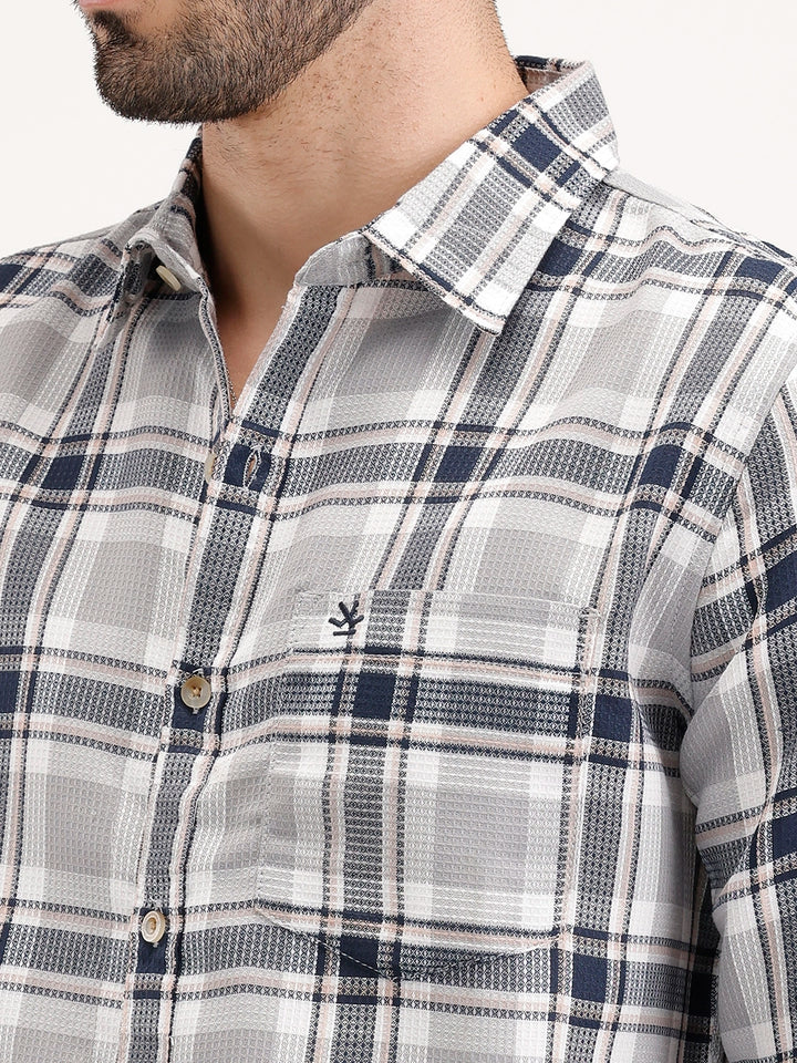 Regular Fit Textured Checkered Shirt | Blue
