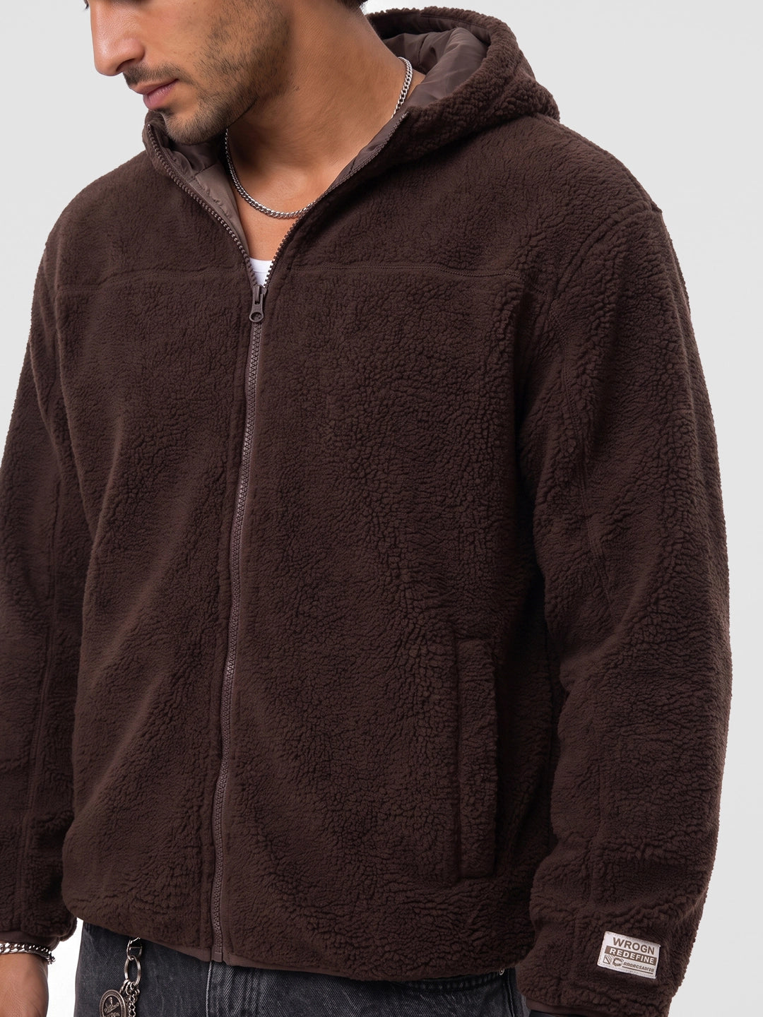Oversized Sherpa Hooded Jacket | Brown | WTJK6462M