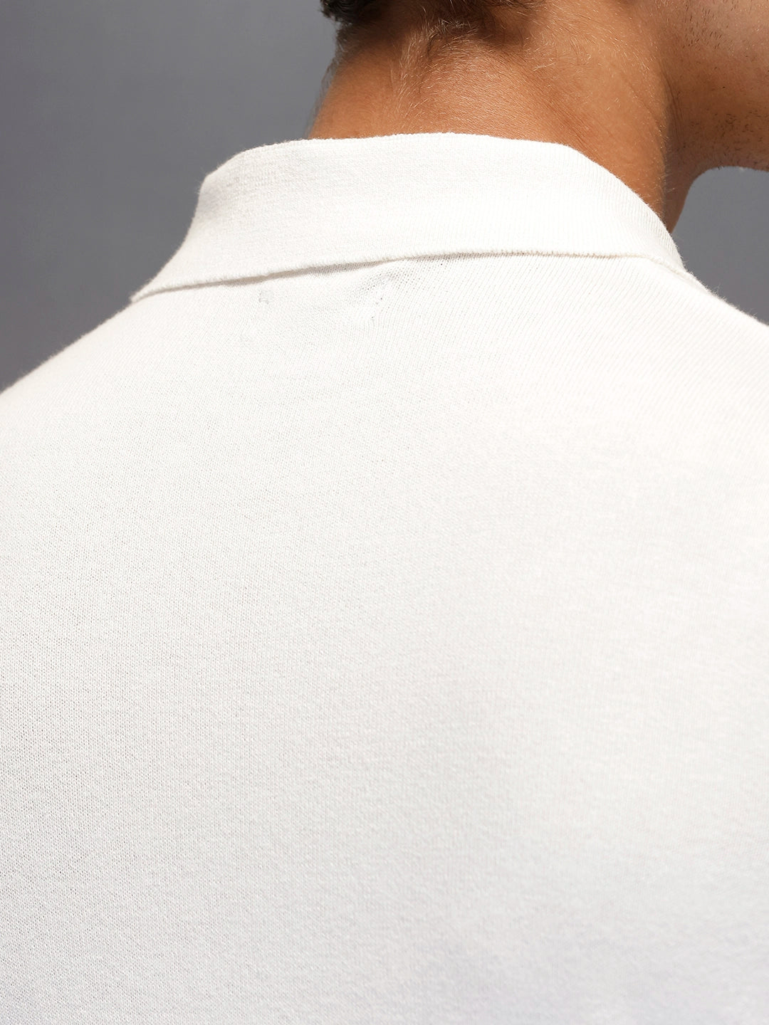 Men's Textured Zip- Up Polo T-Shirt  |  White