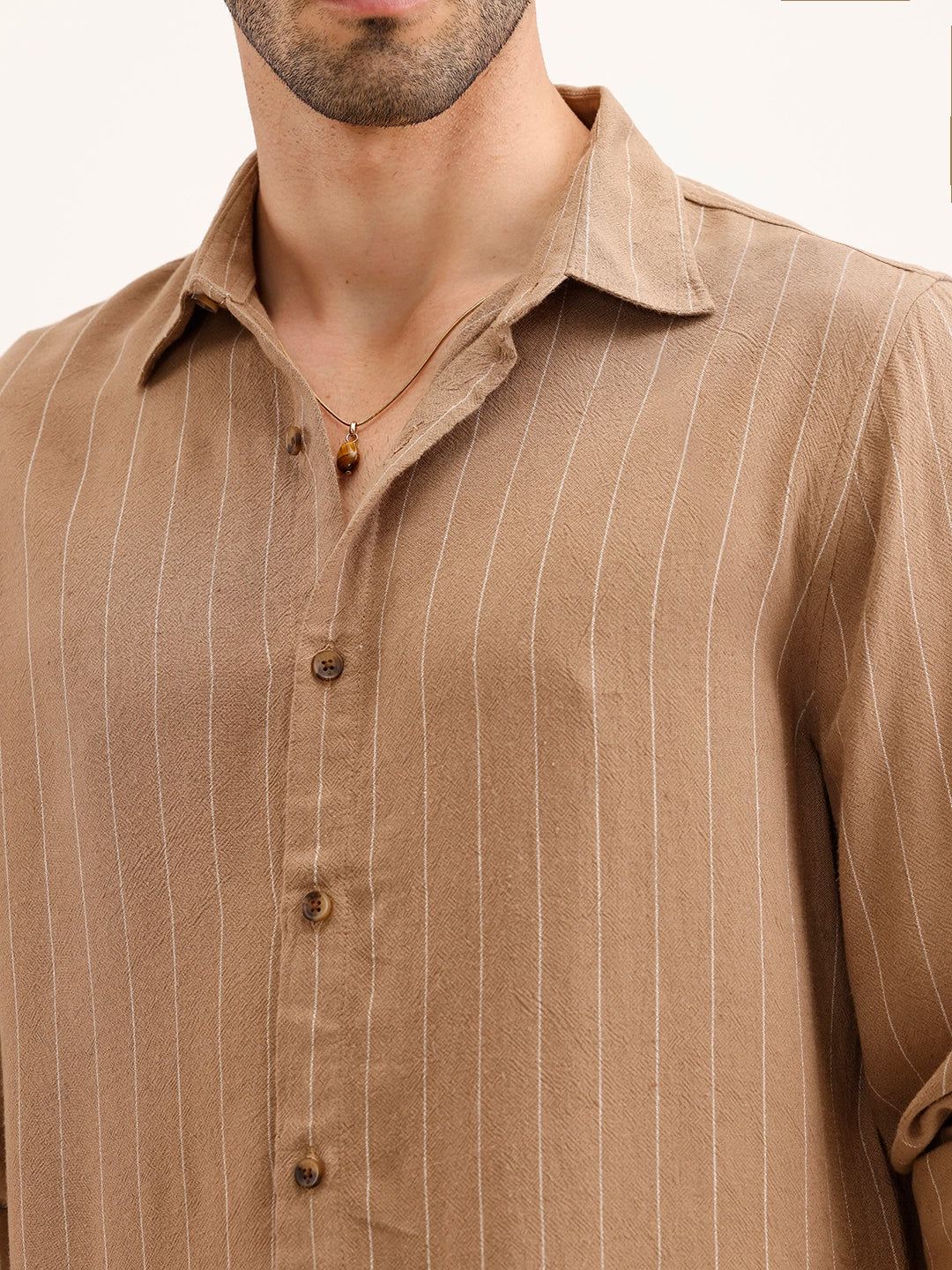 Slim Fit Striped Shirt | Khaki