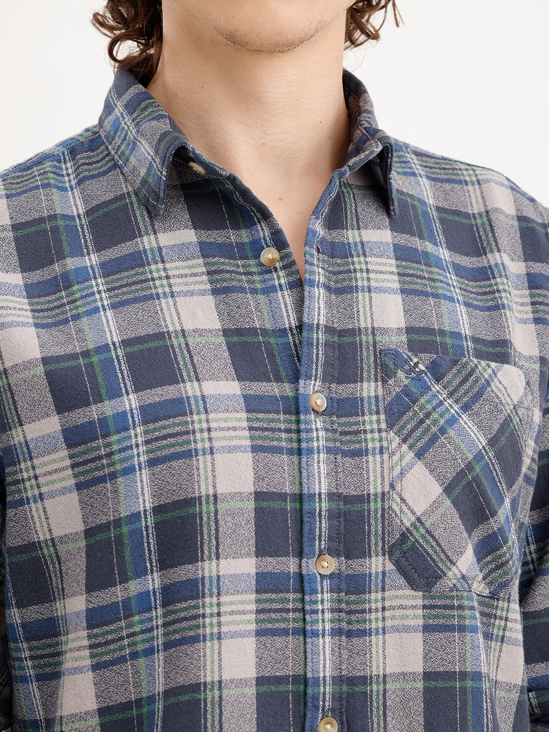 Slim Fit Textured Checkered Shirt  | Grey