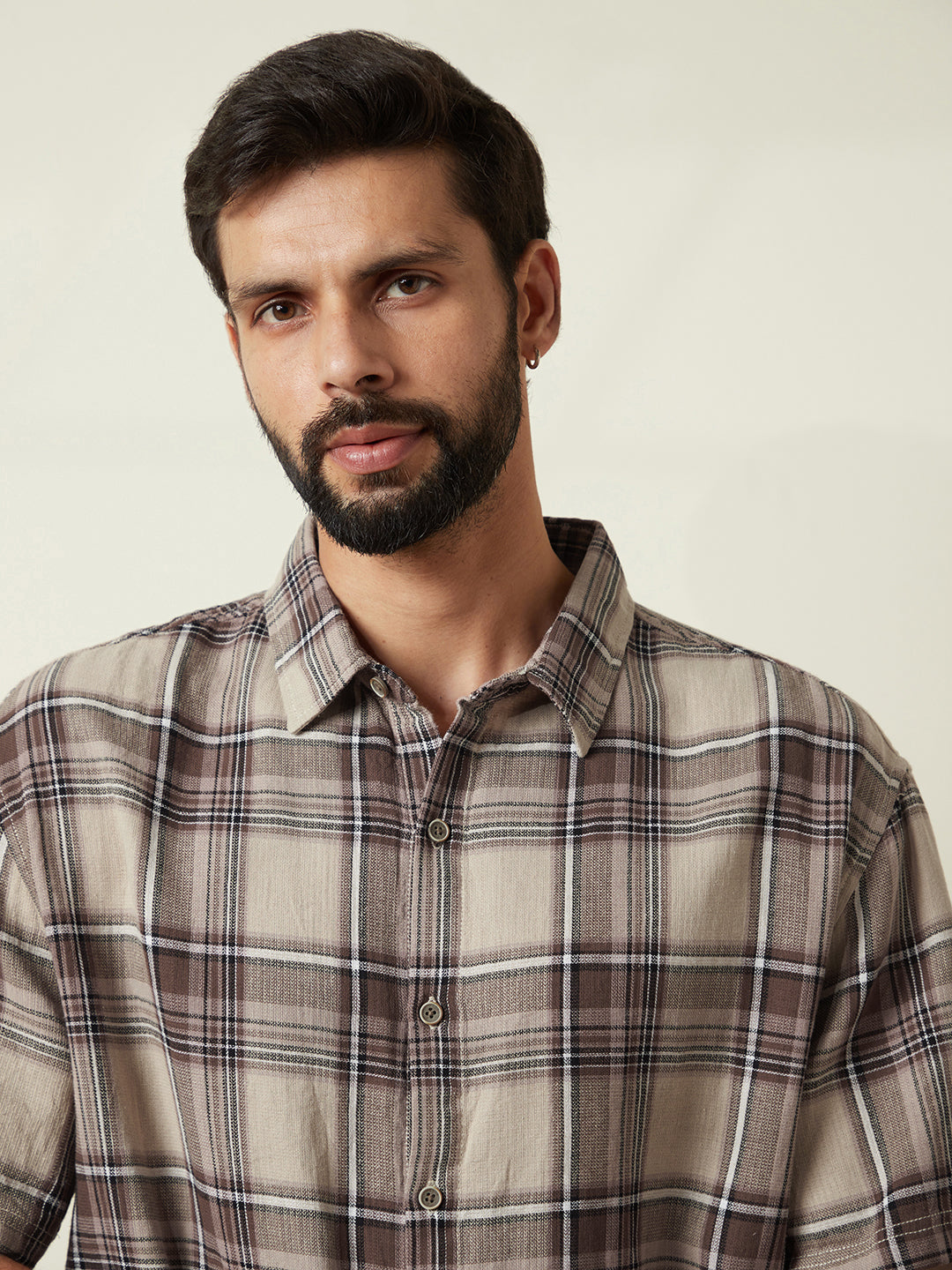 Checked Comfort Fit Shirt in Light Brown