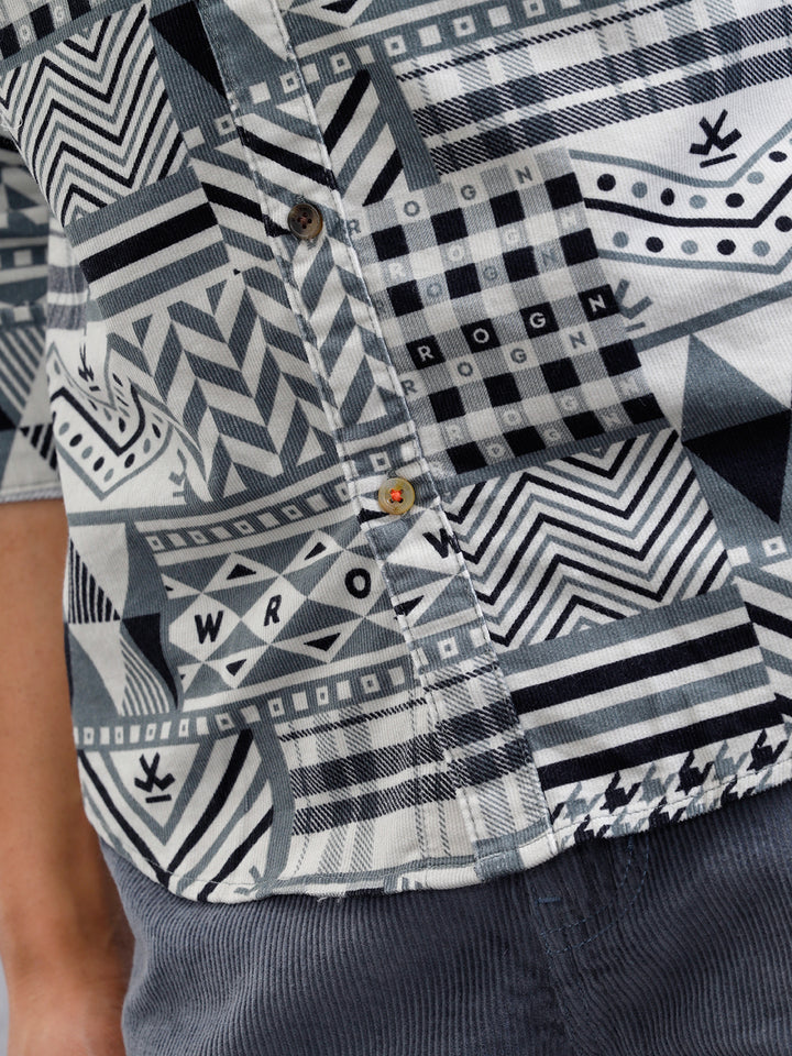 Corduroy Geometric Print Shirt In Slim Fit | Grey