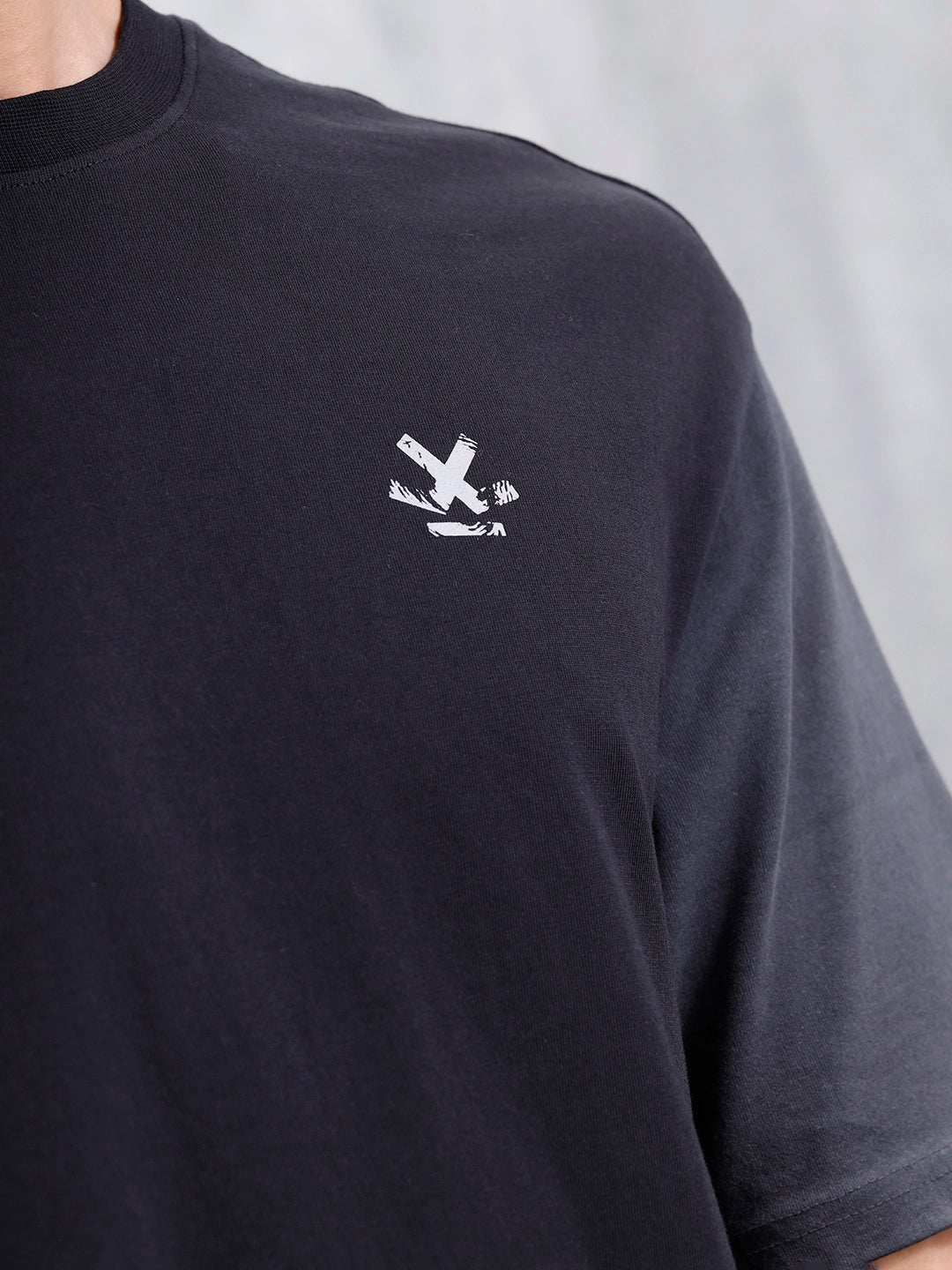 Washed Oversized Crew Neck T-shirt With Print | Black