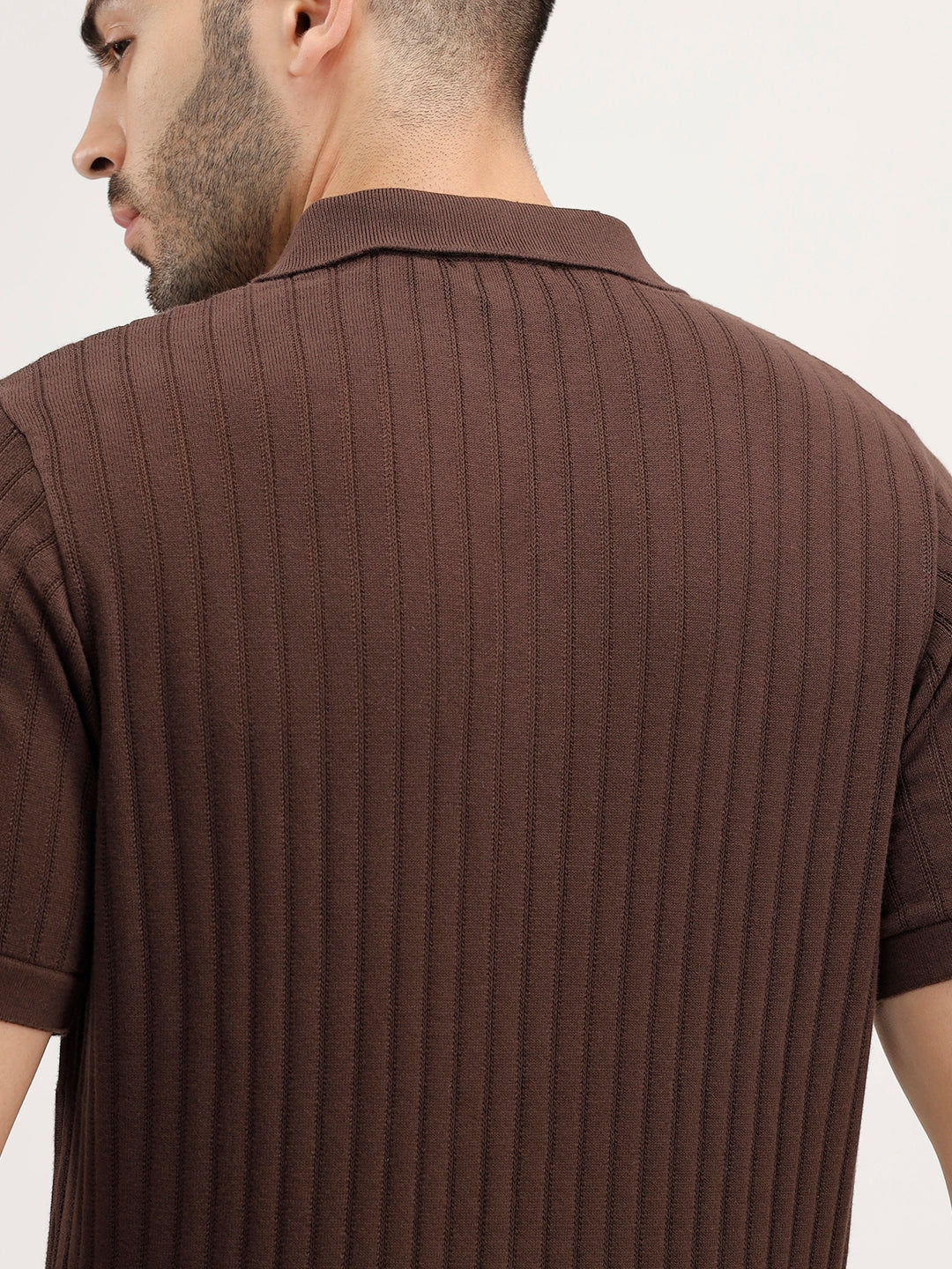 Slim Fit Textured Half Sleeve Shirt | Brown