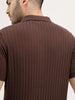Slim Fit Textured Half Sleeve Shirt | Brown