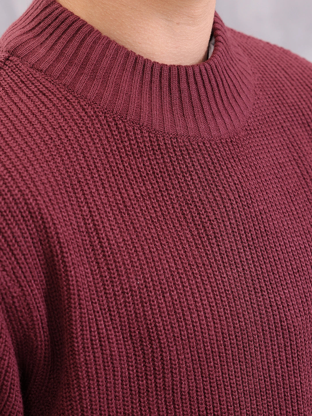 Structured Round Neck Comfort Fit Pullover | Wine