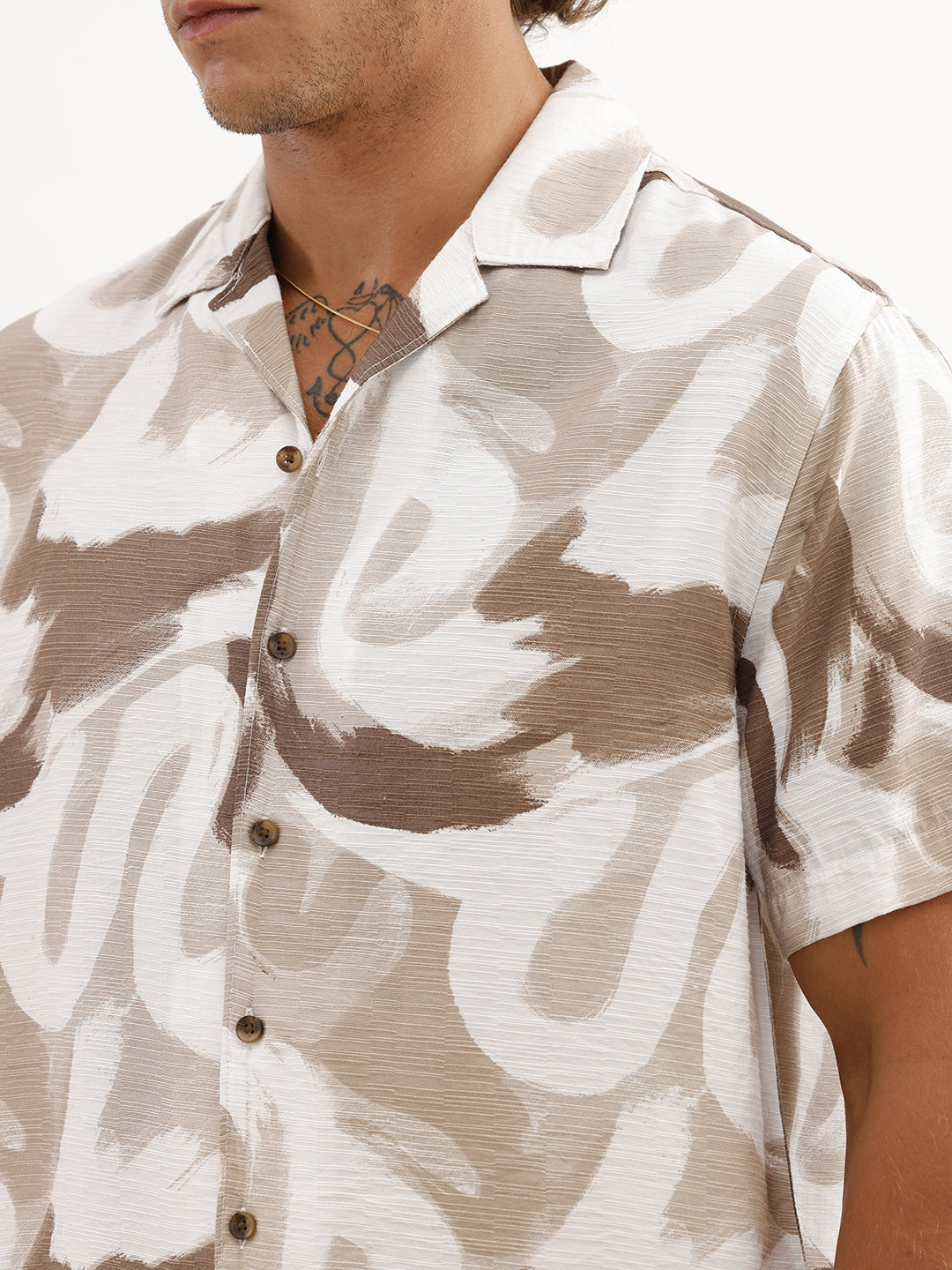 Resort Fit Textured AOP Shirt | Brown