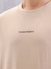 Casual Comfort Fit T-shirt With Typo Print And High Low Bottom Hem | Beige