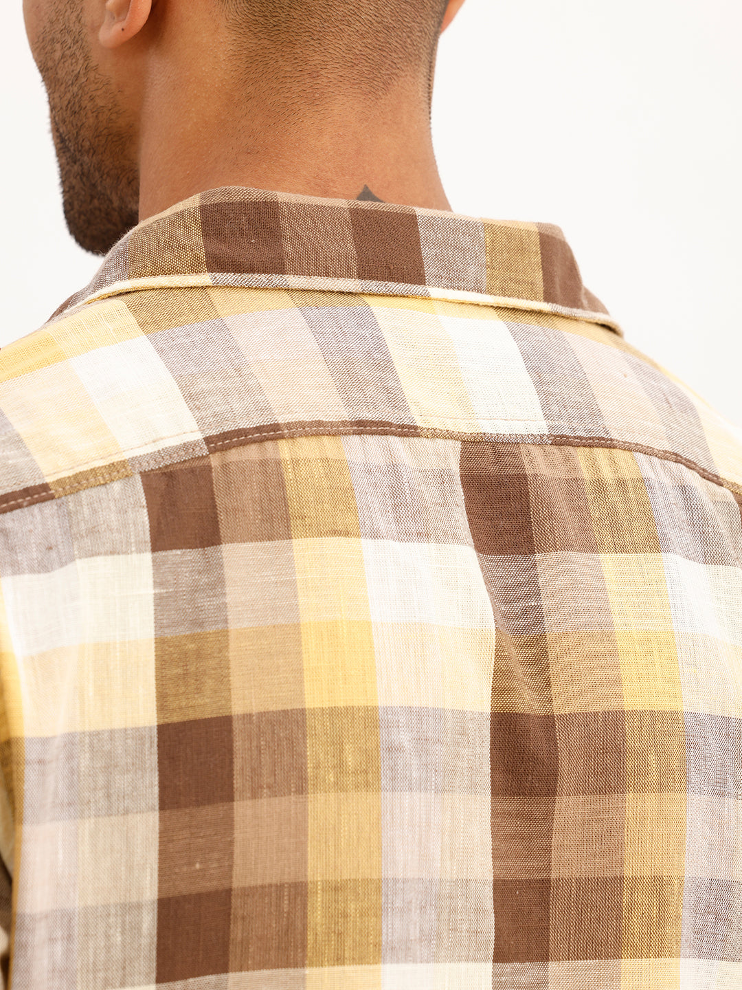 Slim Fit Checkered Full Sleeve Shirt | Yellow