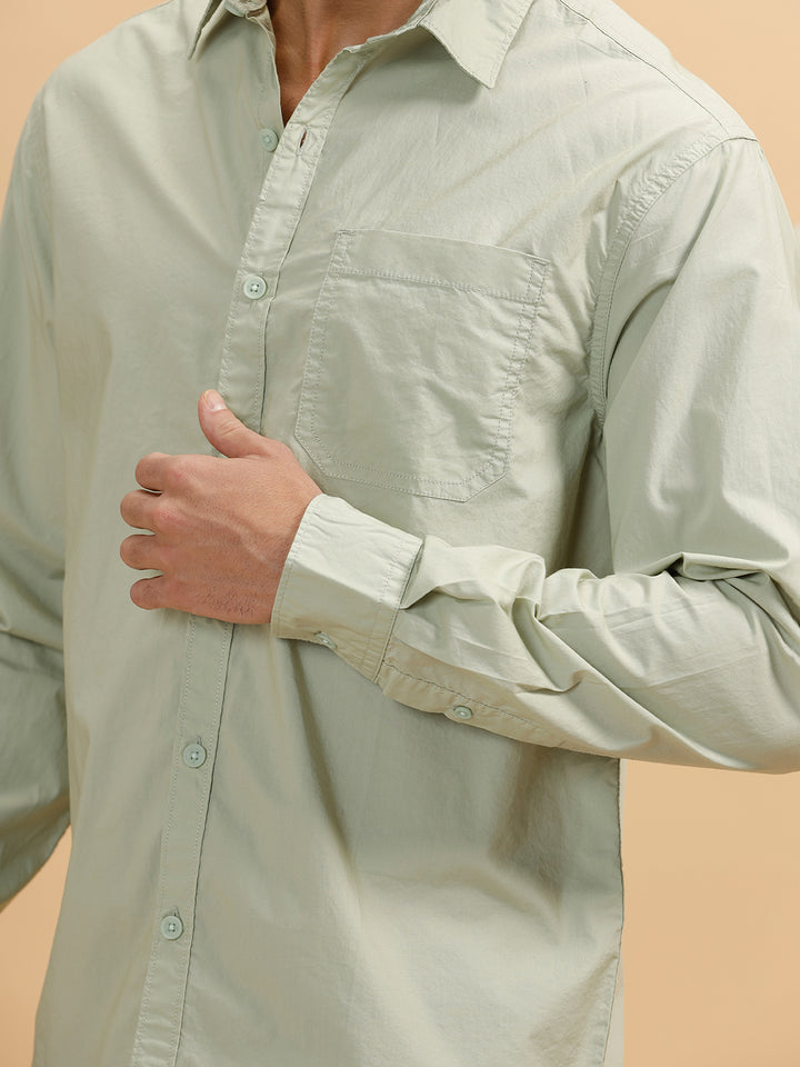 Solid Poplin Slim Fit Shirt | Light Green