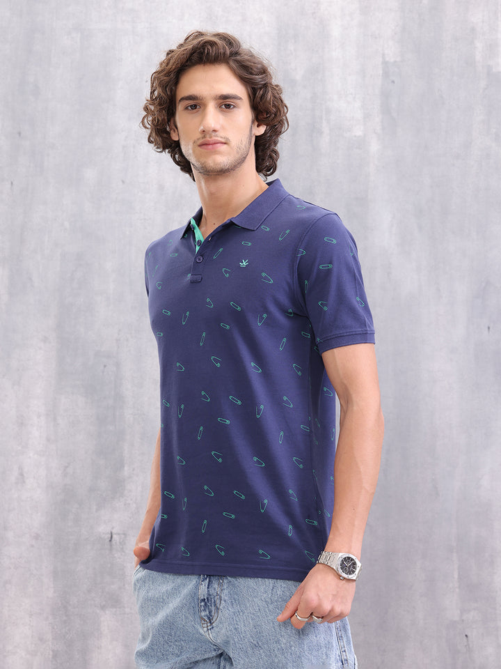 Graphic Aop Polo T-Shirt  | Navy Blue