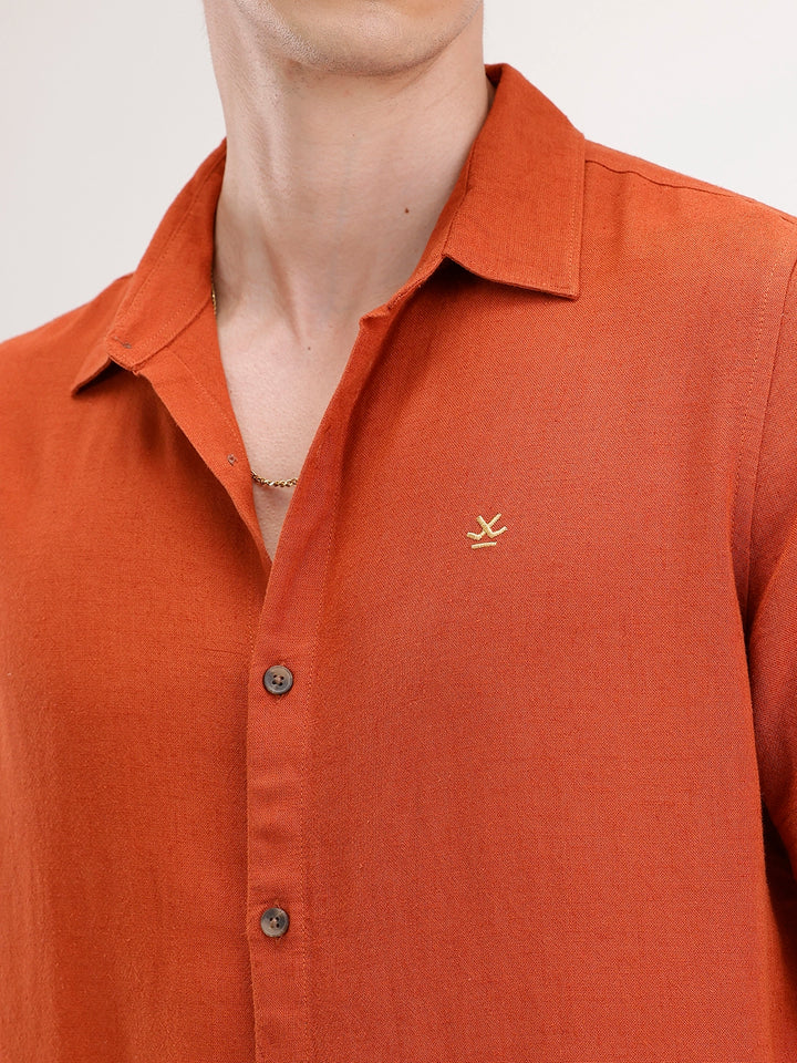 Slim Fit Linen Blend Shirt | Rust