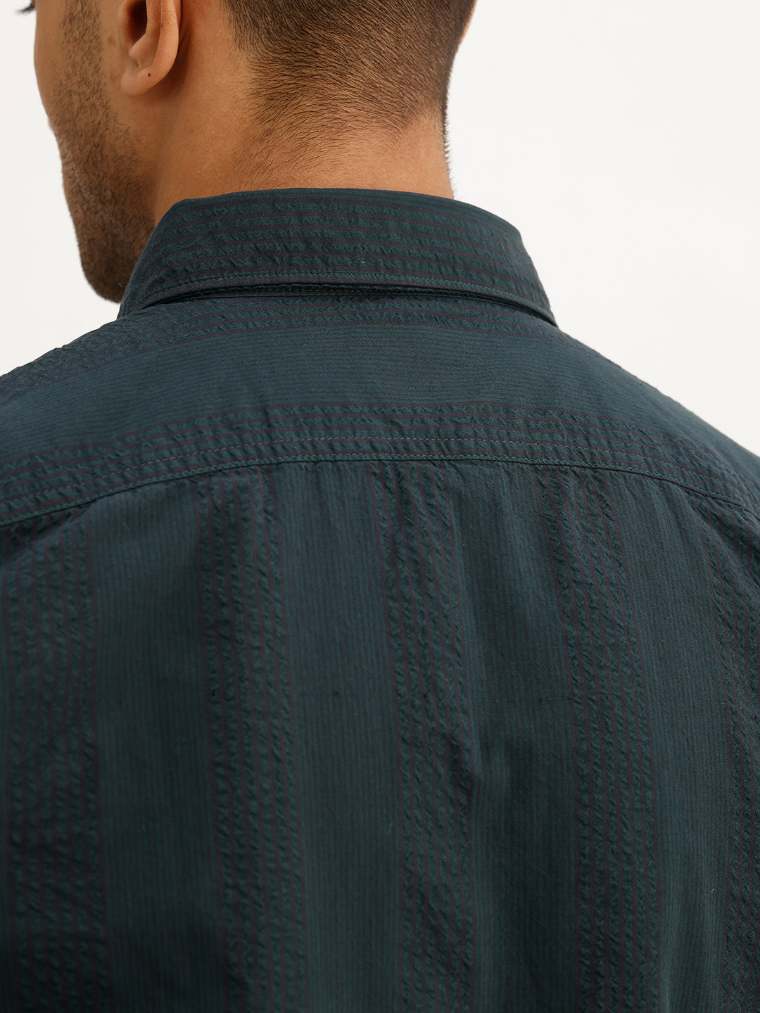 Slim Fit Textured Stripe Shirt | Dark Green