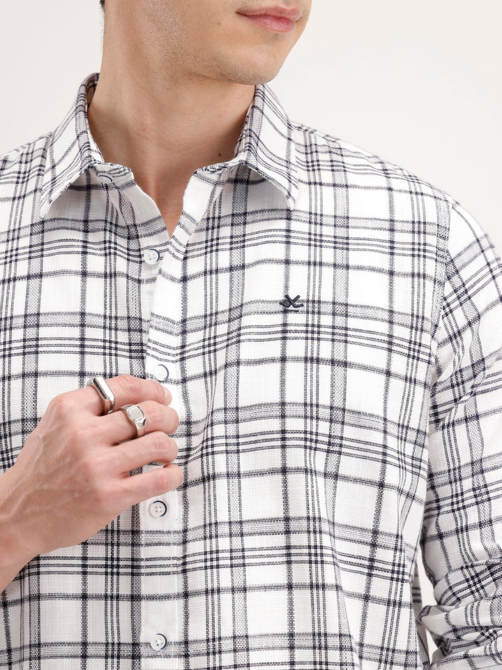 Slim Fit Checkered Shirt | White