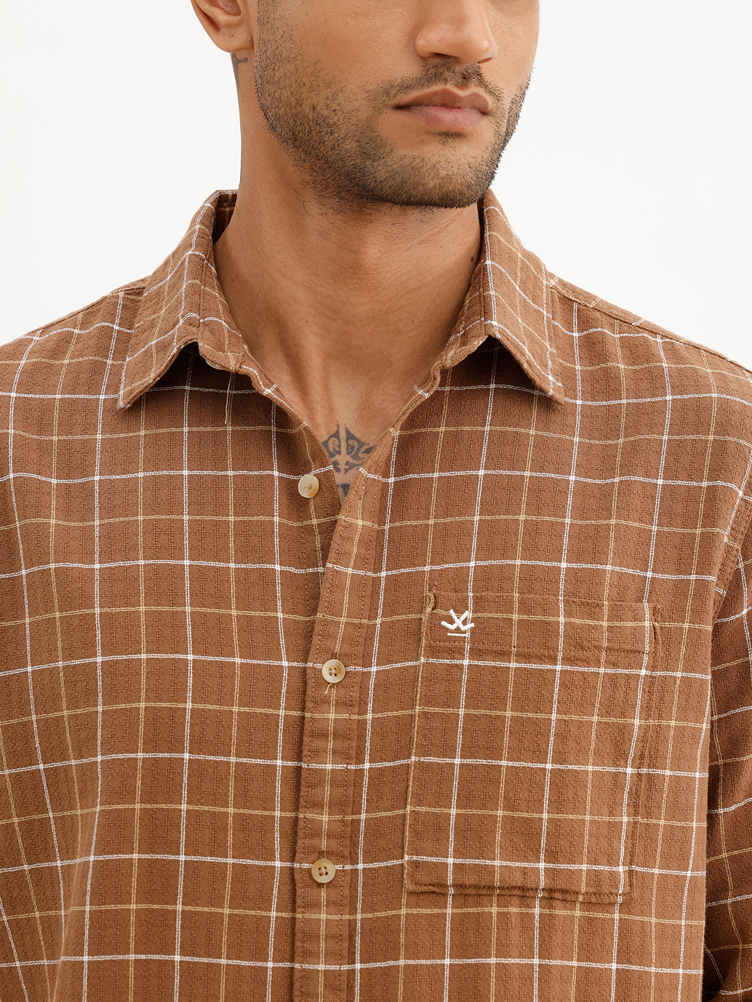 Checkered Slim Fit Full Sleeve Shirt | Brown | WSH02FSSL7019W