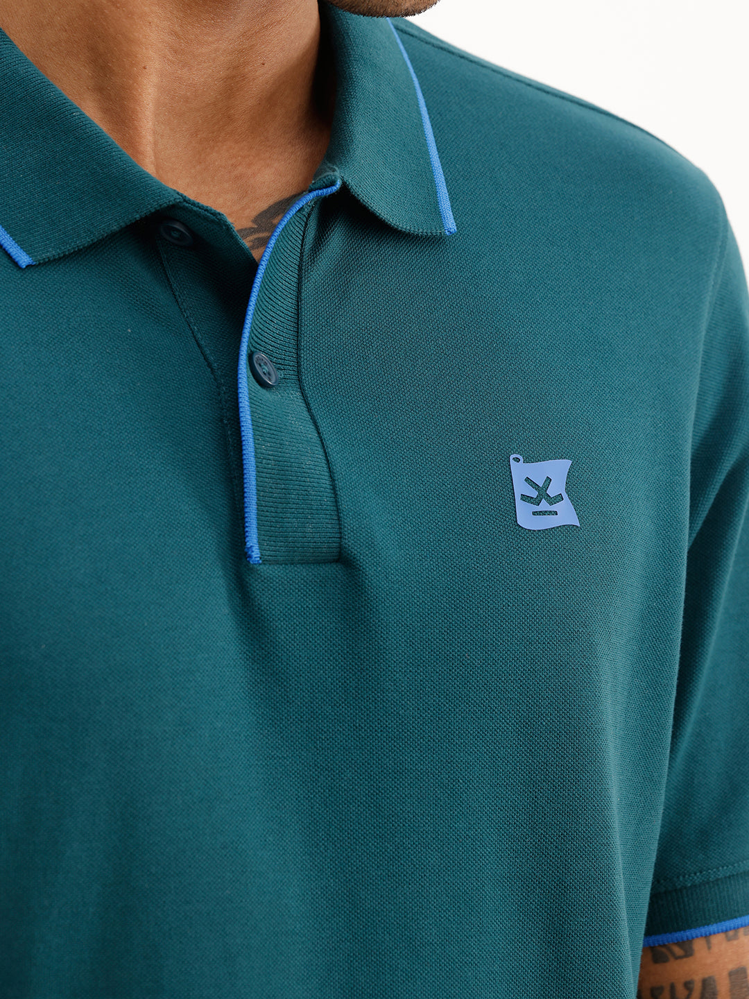 Slim Fit Tipping Collar Polo T-Shirt | Teal