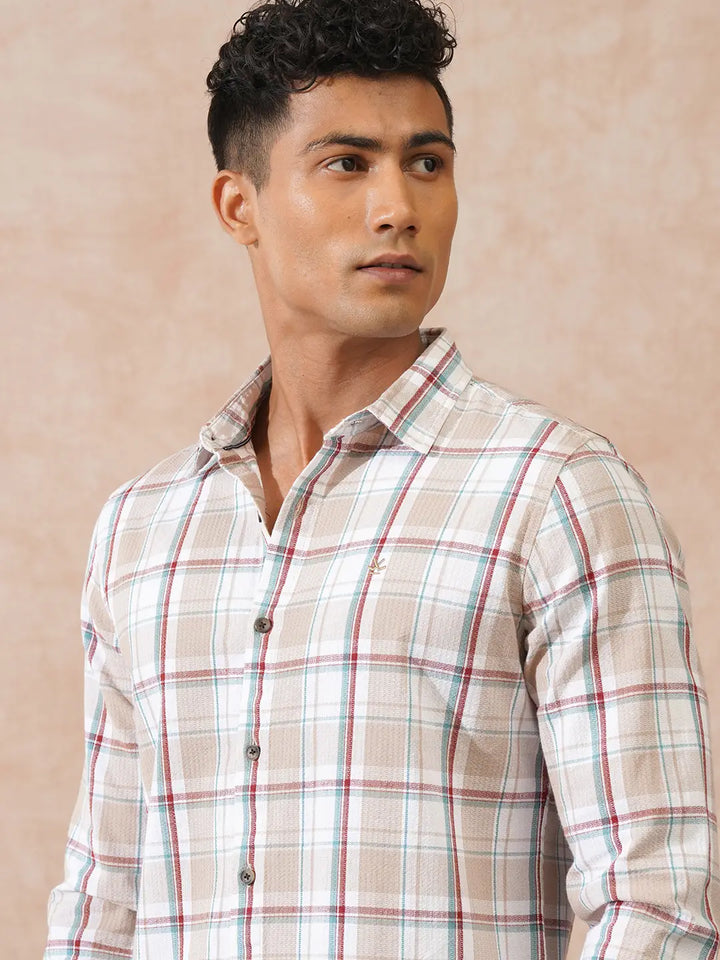 Textured Checks Slim Fit Shirt | Light Brown