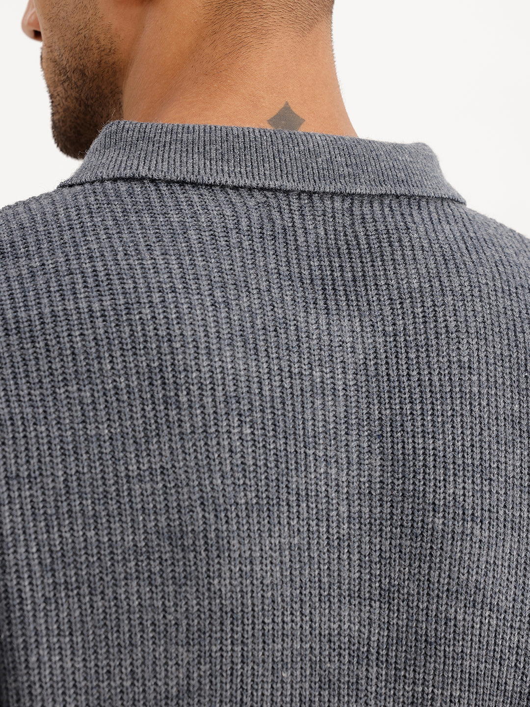 Regular Fit Textured Quater Zipper Sweater | Grey