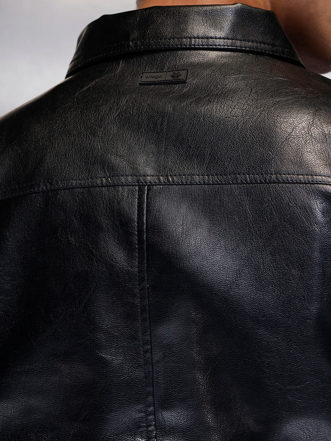 Men's Slim Fit PU Collared Jacket  |  Black