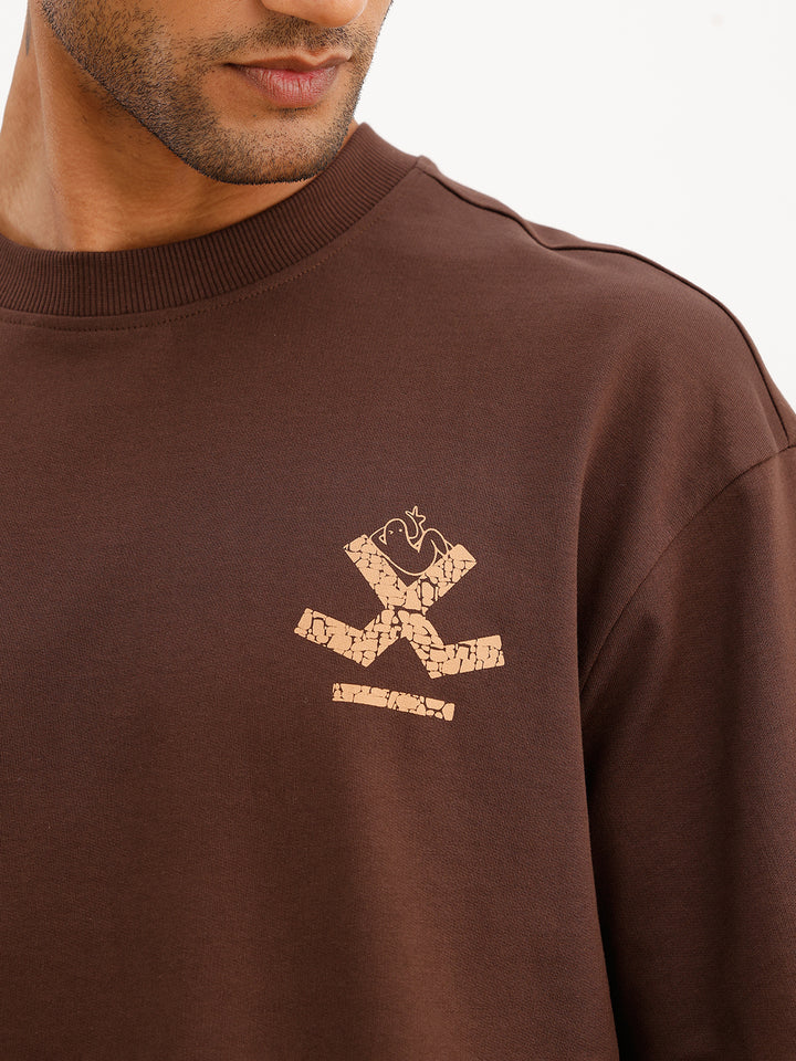 Classic Oversized Back Printed T-Shirt | Brown