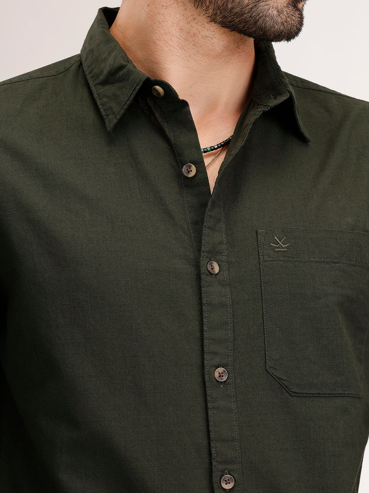 Solid Regular Fit Full Sleeves Shirt | Olive