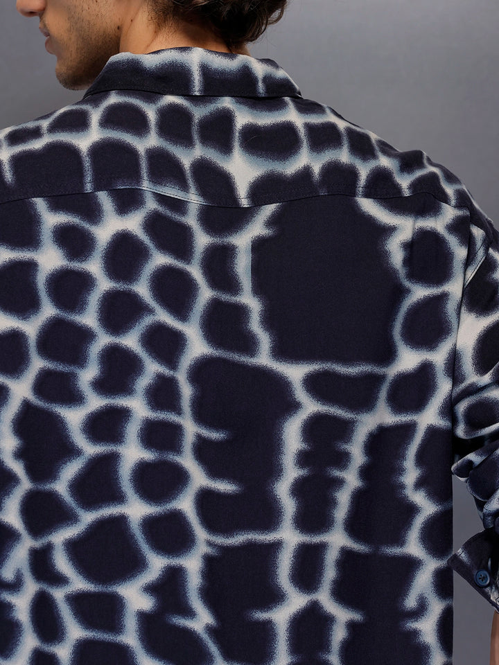 Men’s abstract pattern oversize shirt | Navy