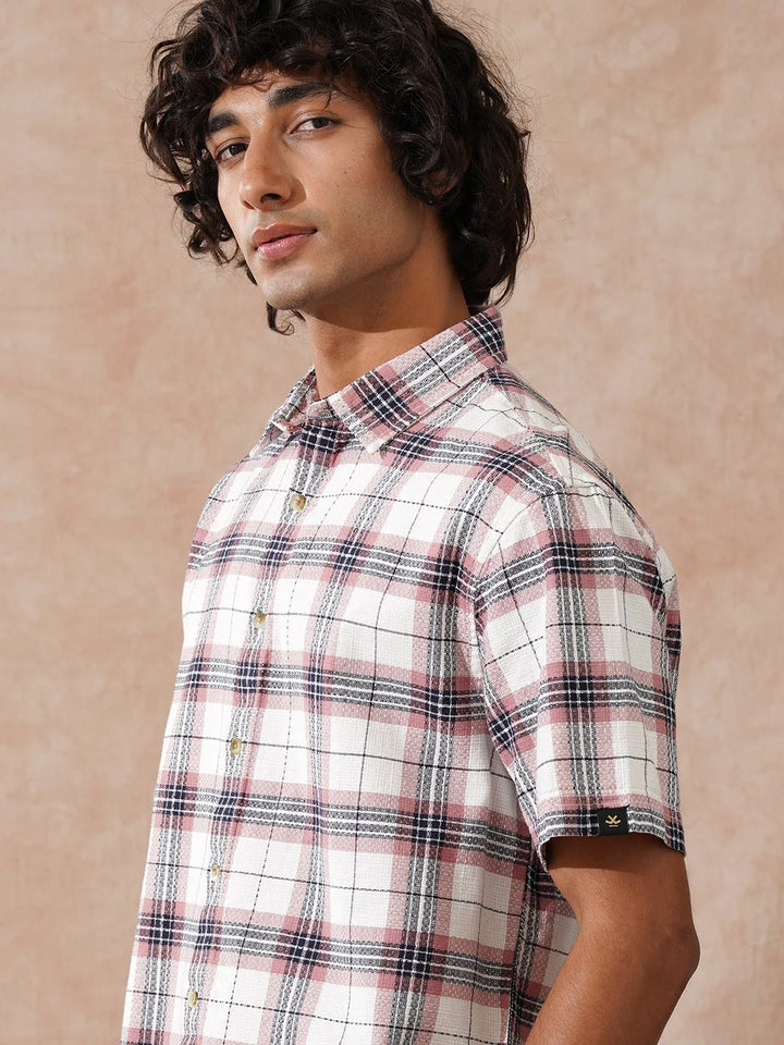 Textured Checks Comfort Fit Shirt | Pink