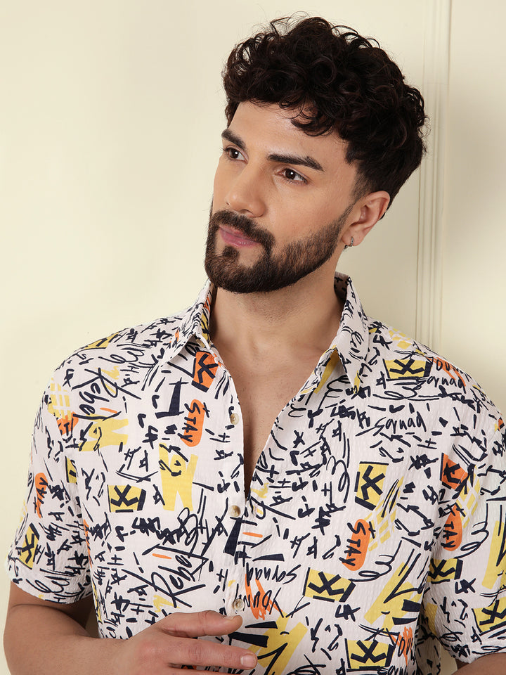 Textured Light Weight AOP Shirt | Off White