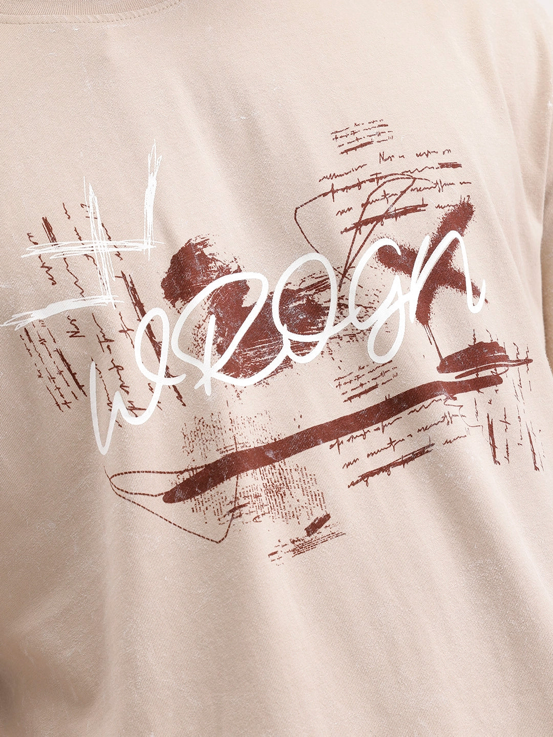 Oversized Placement Printed T-Shirt | Beige