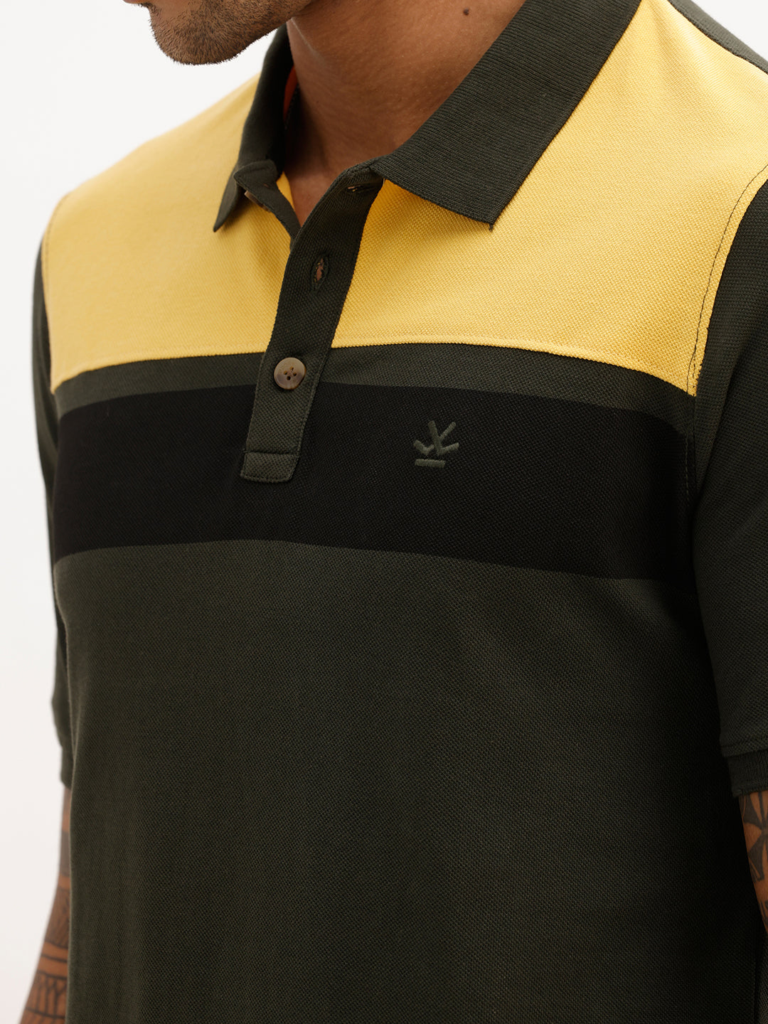 Regular Fit Cut & Sew Polo T-Shirt | Olive