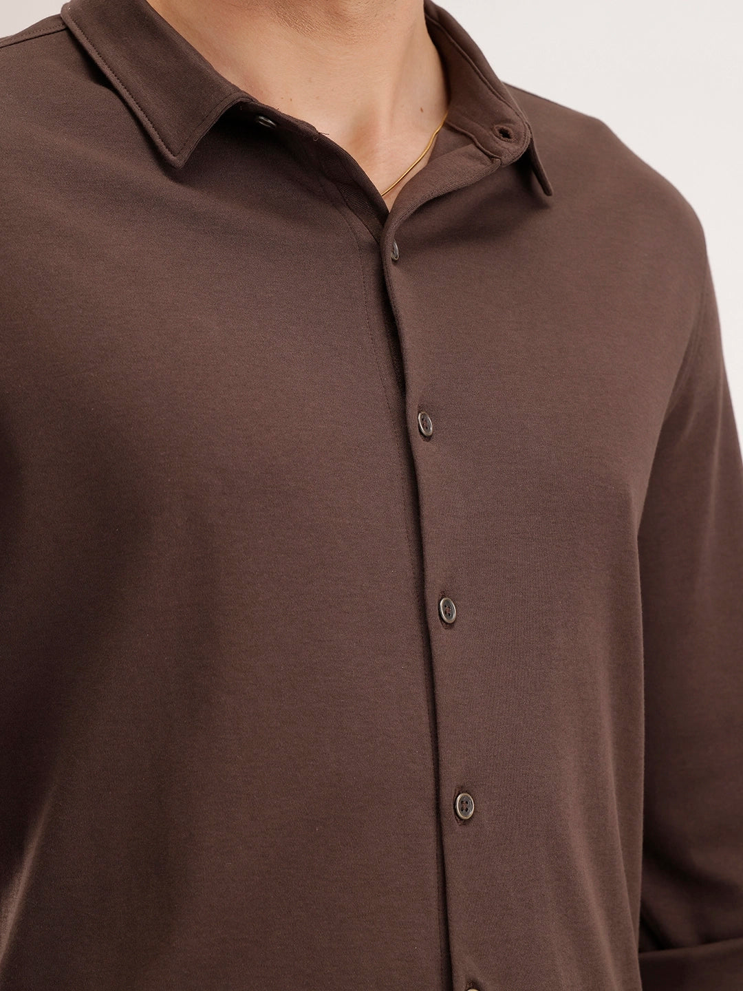 Solid Slim Fit 100% Cotton Shirt | Brown