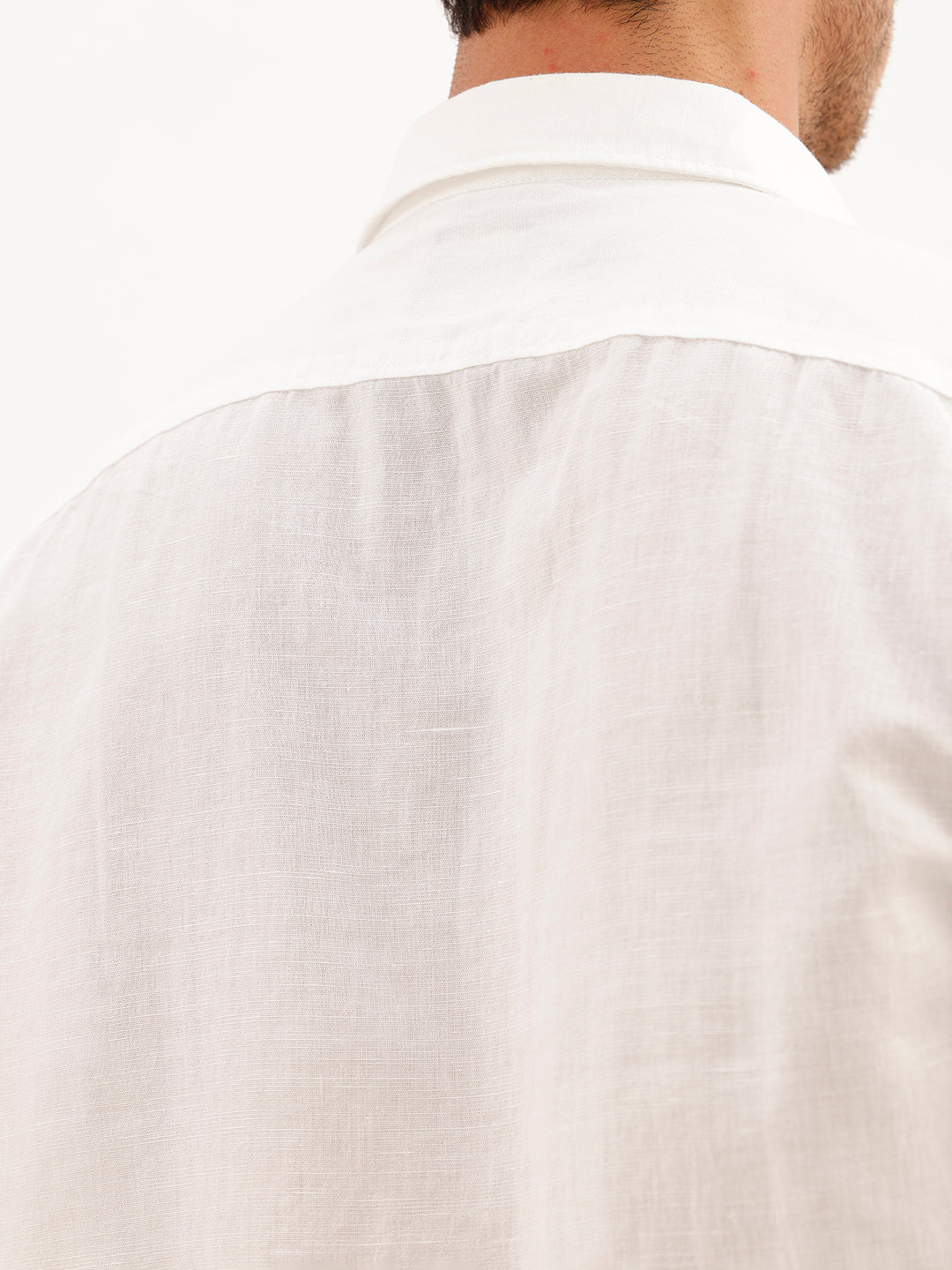 Linen Blend Solid Slim Fit Shirt | White
