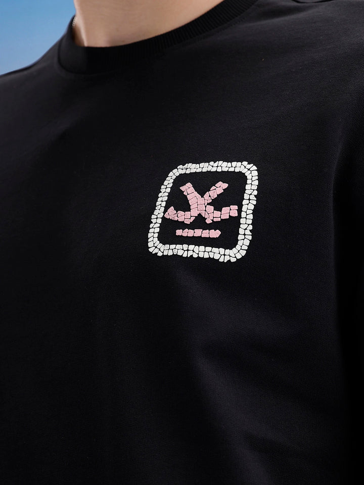 Oversized Fit Puffer Back Printed T-Shirt | Black