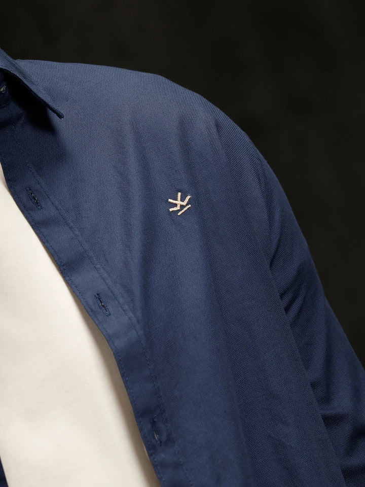 Cotton Dobby Full Sleeve Shirt  | Navy Blue