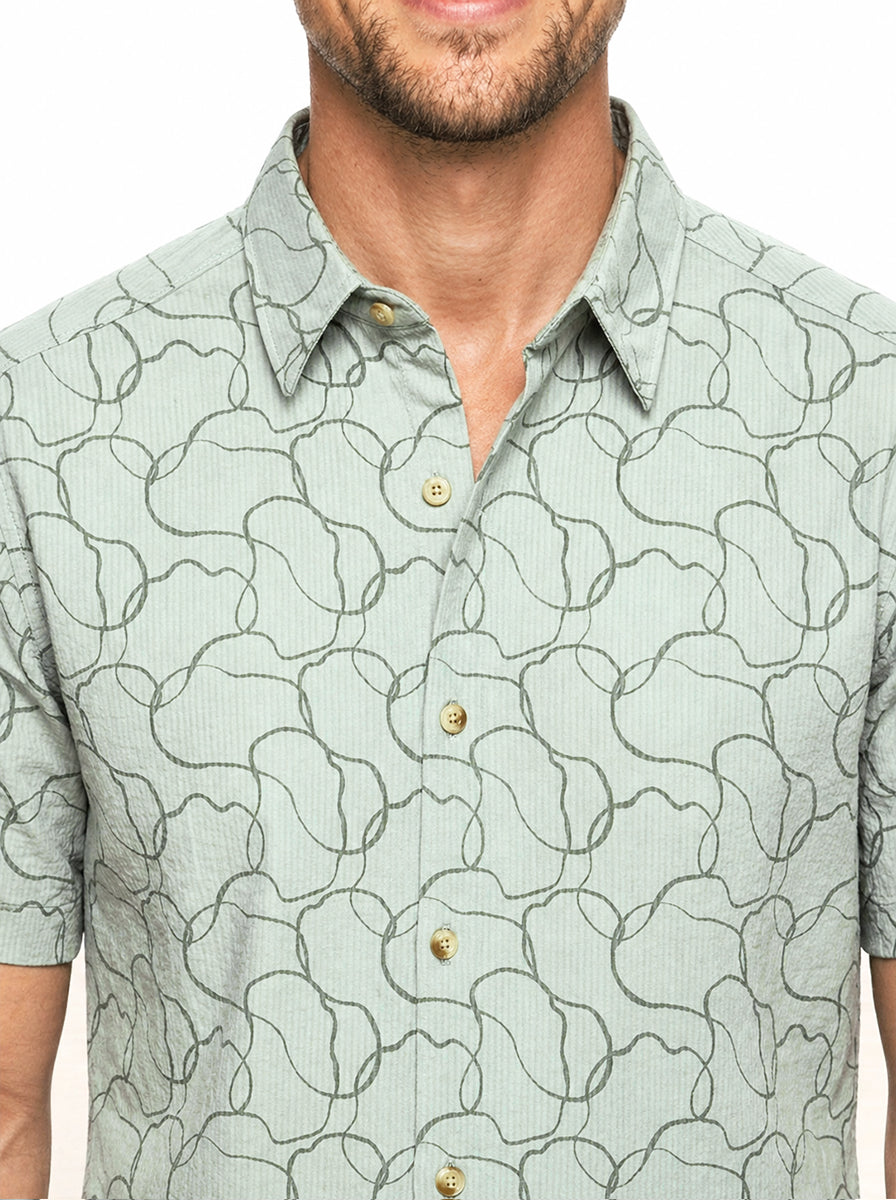 Textured Comfort Fit AOP Shirt | Light Green