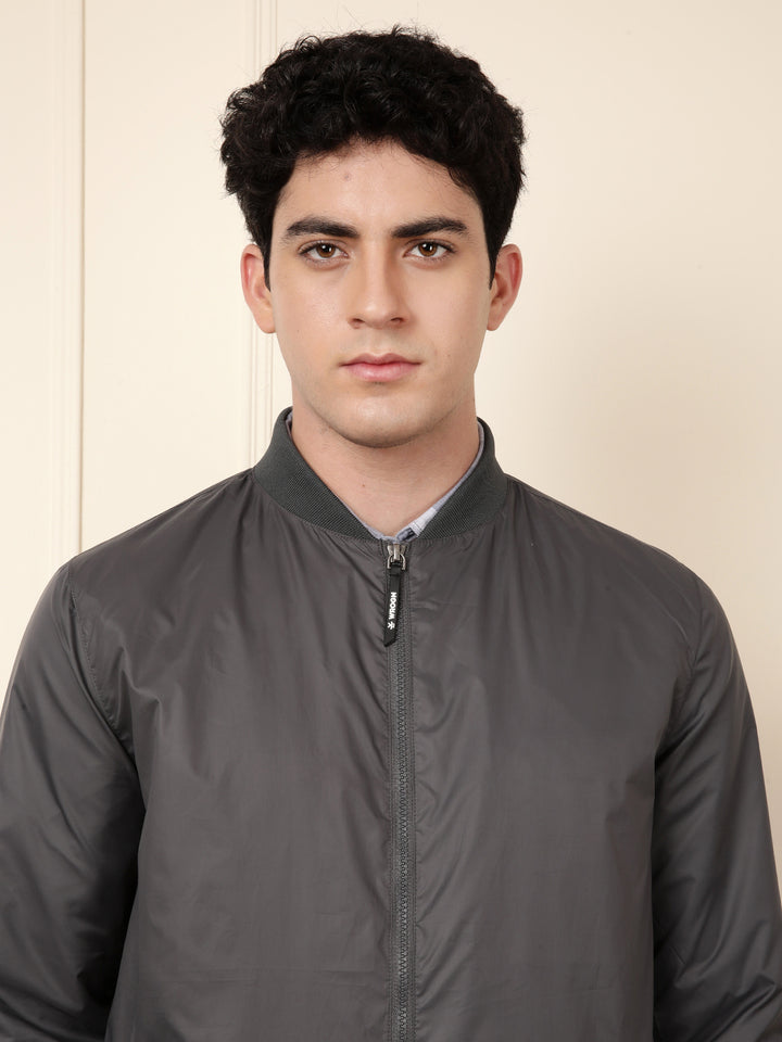 Grey Nylon Bomber Jacket