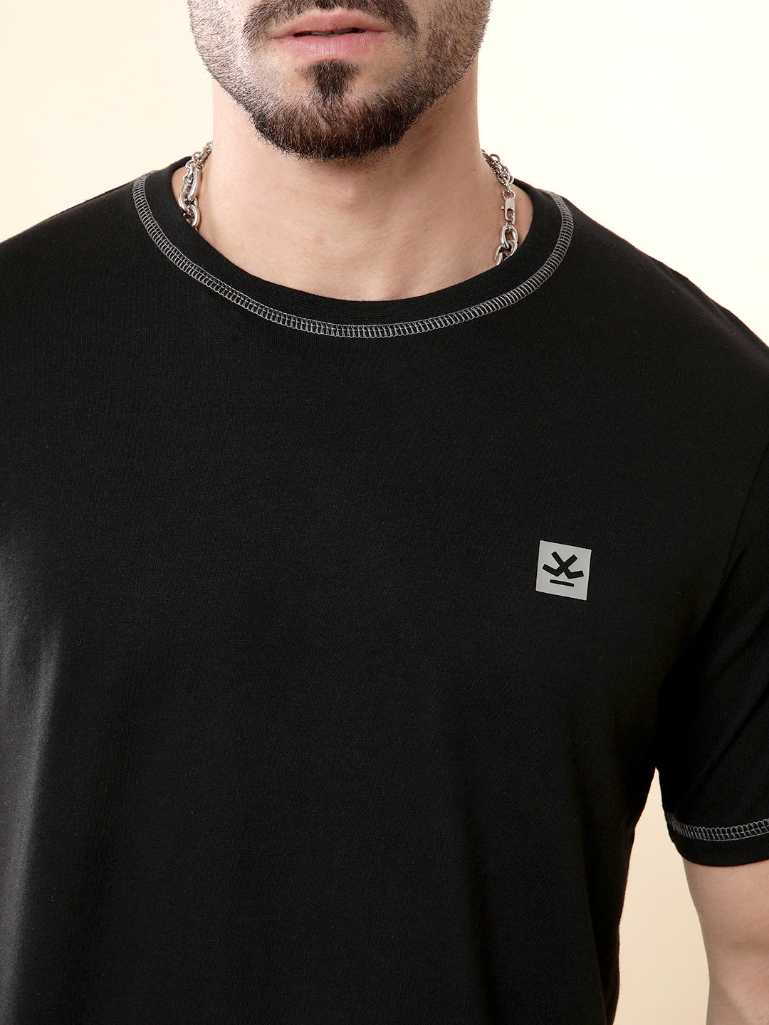 Solid Black Contrast T-Shirt