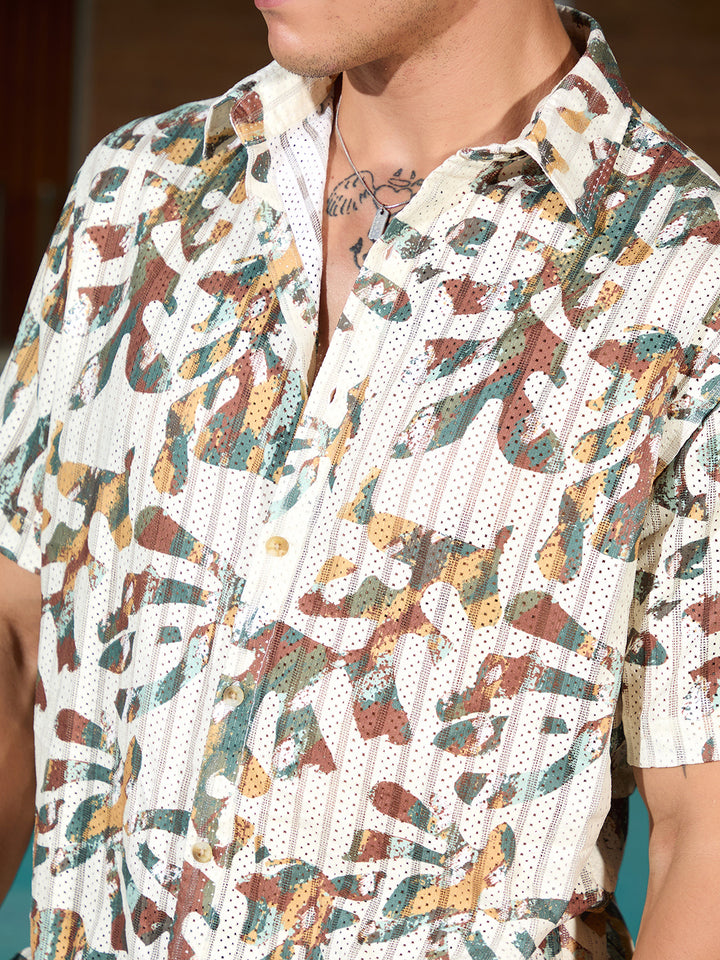 Textured AOP Comfort Fit Shirt | Beige