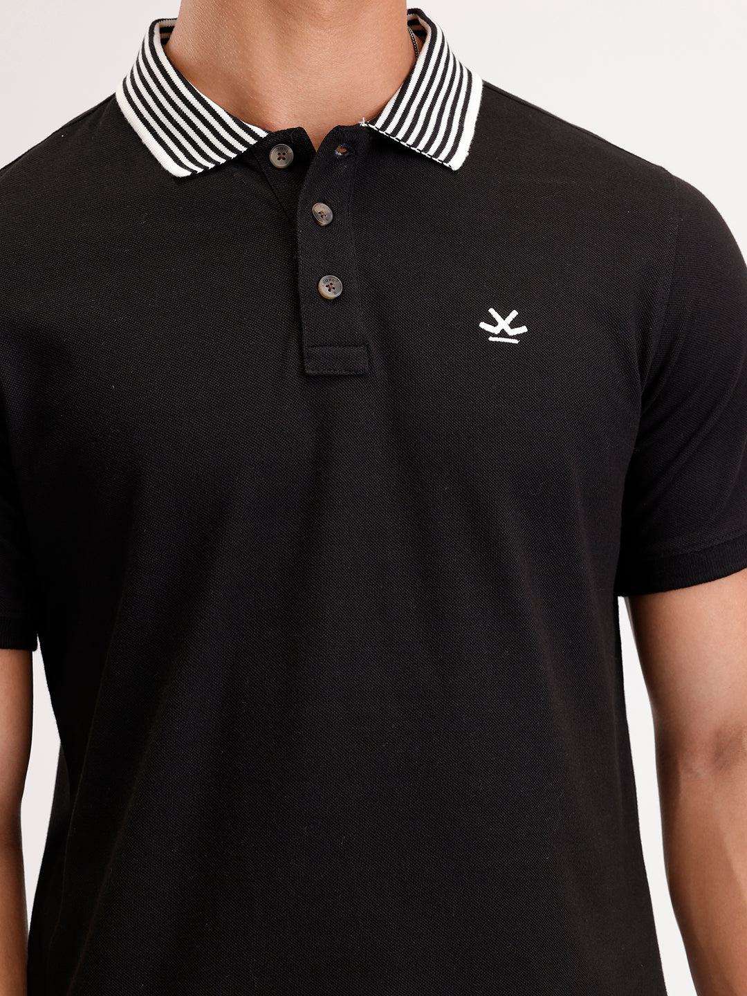 Regular Fit Contrast Collar Polo T-Shirt  | Black