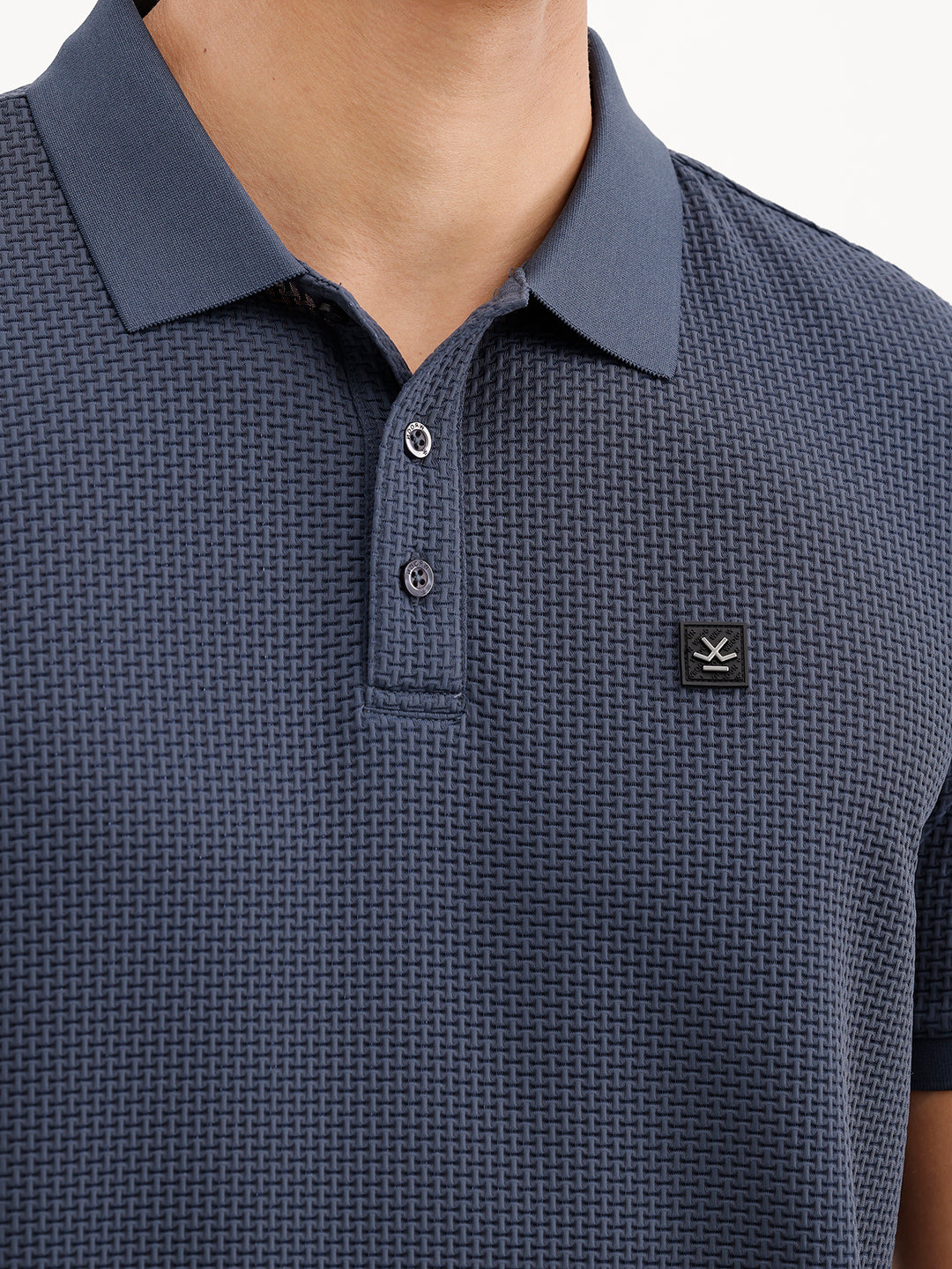 Solid Textured Polo T-Shirt  | Blue