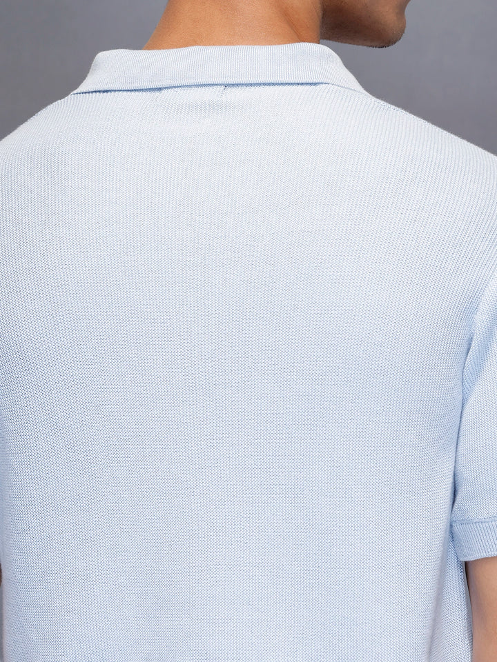 Fine- textured knit polo | Blue