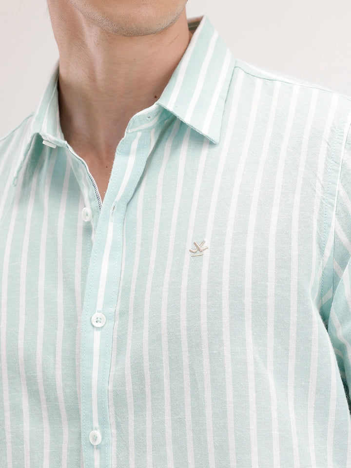Slim Fit Striped Shirt | Green