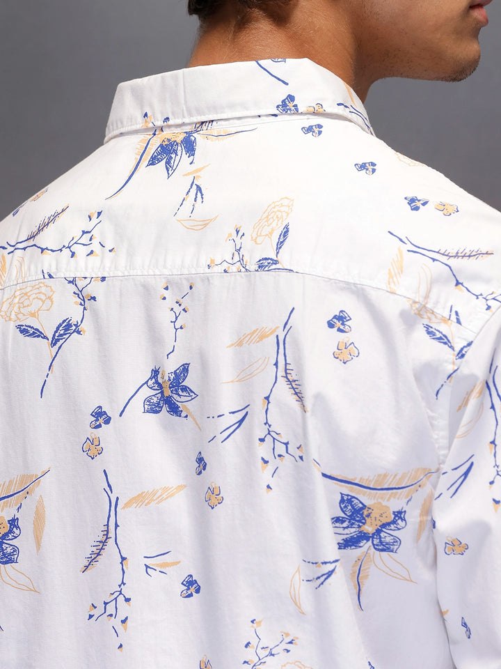 Men's Casual Floral Print Shirt  |  White