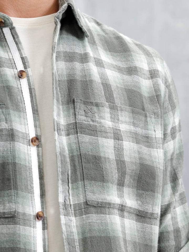 Checkered Pattern Casual Shirt For Men | Green