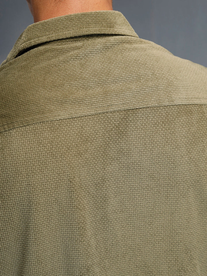 Textured Classic Men’s Oversized Fit Shirt | Olive