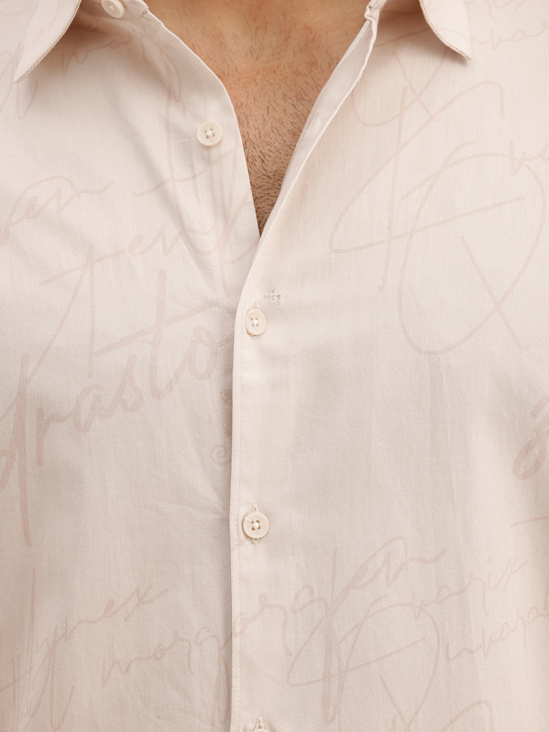 Classic Slim Fit AOP Shirt | Beige